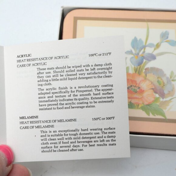 Vintage Pimpernel Acrylic Cork Coasters Peach Pastel Floral Made in England x 6 - Picture 7 of 10